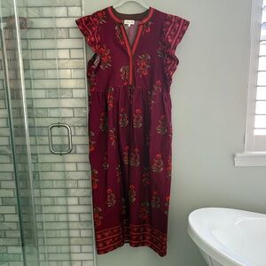 Entro Burgundy Floral Midi Dress